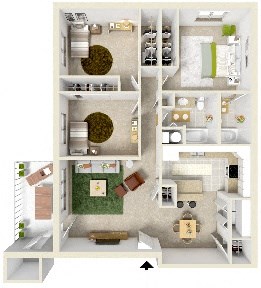 Floor plan for 3 beds, 3 baths, 1250 sqft